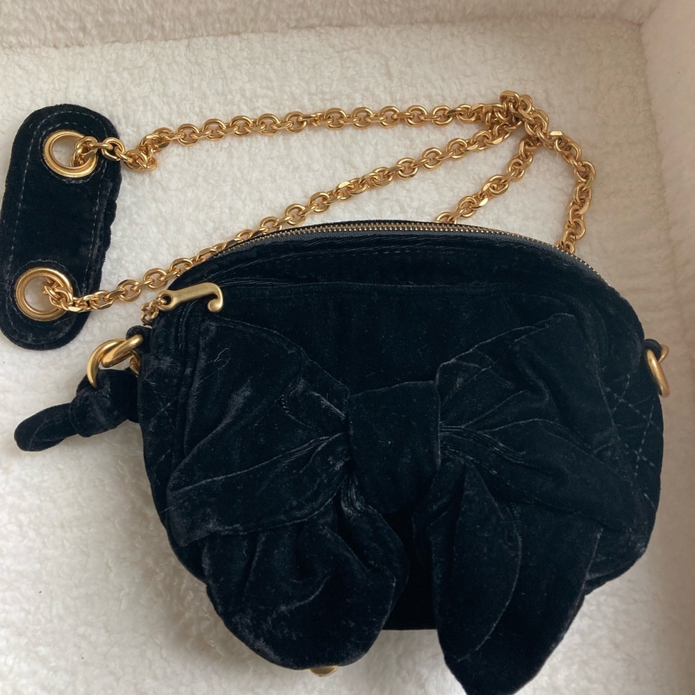 Juicy Couture Black Velvet Bow Evening Chain Crossbody Purse
